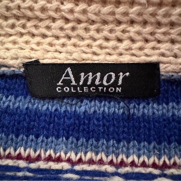 AMOR BOHO BLUE CREAM ORANGE RUST COVER-UP SWEATER BOHEMIAN RETRO  EARTH TONES OS - Picture 5 of 14